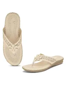 XE Looks Women's Cream Doctor Slippers | Orthopedic Design with Soft Cushioned Footbed | Stylish Floral Cut-Out Upper | Lightweight & Durable Slippers For Girls & Women