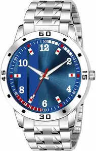 RENI SALES Stainless Steel Case Quartz Round Shape Analog Watch for Boys(Blue) STEEL-BLUE-RS0214
