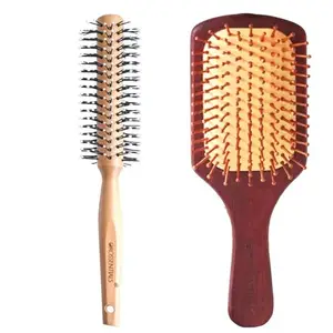 OROSSENTIALS Bamboo Hair Brush with bamboo & nylon bristles Wooden Hair Brush for Women & Men Wooden Brushes for Sensitive Scalps Combo Pack of 2