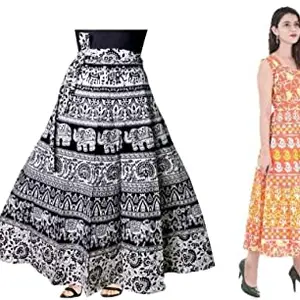 Gayatri Fashion Women's Combo Jaipuri Maxi Skirt, Sanganeri Print, Rajasthani Jaipuri Traditional Long Fashion Skirts
