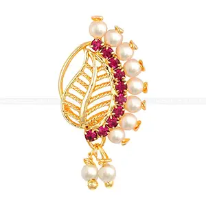 VFJ VIGHNAHARTA FASHION JEWELLERY Vighnaharta Gold Plated Mayur Design with Pearls and AD stone Alloy Maharashtrian banu Nath Nathiya./ Nose Pin valentine day gift valentineday gift for her gift for him gift for women gift for women VFJ1026NTH-Press