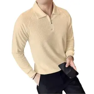 madfrog Men Solid Zip Polo Neck Full Sleeve Polyester Blend Regular & Comfort Fit T-Shirt for Men's