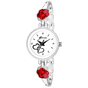 Rich Club RC-5047 Precious Diamond with Silver Chain (Red) Analogue Watch for Women and Girls