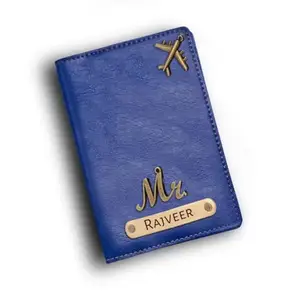 NAVYA ROYAL ART Personalised Name & Charm Leather Passport Cover Holder for Men & Women Blue Customised Passport Holder for Gift