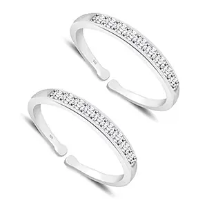 Styleejewel Sterling Silver Toe Rings for Women | White CZ and Ruby Stone 925 Pure Chandi Bichiya Peacock Tail Design Indian Toe Rings for women stylish (Group-2) (CZ Stone)