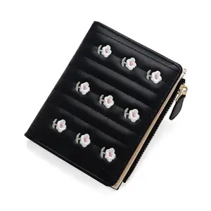 Valerie Wallets for Women, Leather Floral RFID Blocking Small Bifold Wallet with Zipper Coin Purse for Girls and Ladies Women's Wallet (Black)