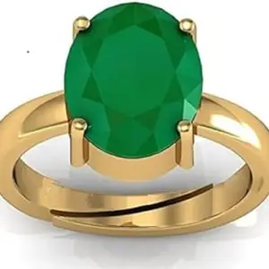 SIDHGEMS 16.00 Ratti /15.50 Carat Natural Certified Emerald Panna Gemstone Gold Plated Adjustable Ring For Women And Men