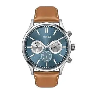 TIMEX Analog Watch for Man with Blue Round Dial & Tan Leather Strap Band Water Resistant Men's Wrist Watches - TWEG19601