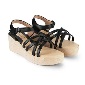 MOSAC Women Black Wedges Sandals Comfortable and Stylish Sandal Wedges