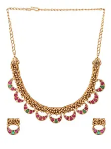 Priyaasi Chand Mini Chand Pattern Gold Plated Necklace with Mini Stud Earrings Jewellery Set