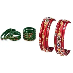 Somil Glass Bangle Combo | Bangles Set For Women | Suitable For Party, Puja & Daily Look, Pack Of 14, Green, Red -P29