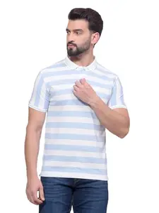 Crimsoune Club Men's Blue Horizontal Stripes Polo Neck T-Shirt (M)