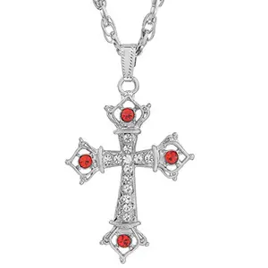 Memoir Silver plated White & Red CZ Catholic Jesus Crucifix Cross Pendant Men Women Christian