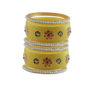 Vidhya Kangan Stone Stud Color Cream Acrylic Bangle | Over Size | Plus size |For Woman and girlsChura Bangles Set for Wedding and Party (sku-ban25288)