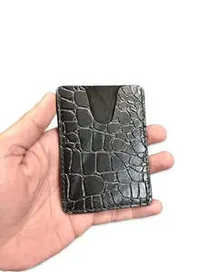 FW Leather Card Holder Black Croc Print (Print May Vary from Piece to Piece)