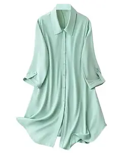 Women's Mint Green Cotton Button-Down Shirt, Long Sleeve, Casual Style, Regular Fit (in, Alpha, XL, Regular, Pista)