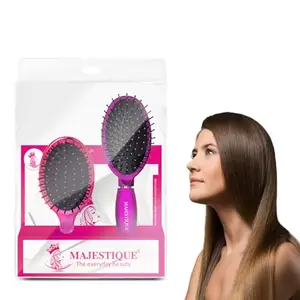 Majestique Hair Straightener Brush, Round Ball Tip Bristles, Detangler Brush | Mini Detangler Hair Brush, Soft Ball Tip Tooth, Cushion Base Hair Brush for Women, Girls, Men, Boys (Pack of 2)