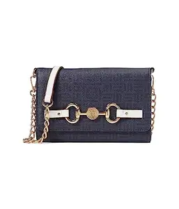 Anne Klein Tile Lion Logo Flap Wallet On A Chain with Horsebit Navy Logo/Gardenia One Size, Navy Logo/Gardenia, One Size, Tile Lion Logo Flap Wallet on a Chain With Horsebit