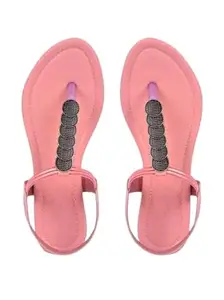 HONEST COLLECTION. This Jaipuri Trendy Ankle Strap Flats Sandals Comfotable & Stylish Sandals For Women (Size-8) (Pink)