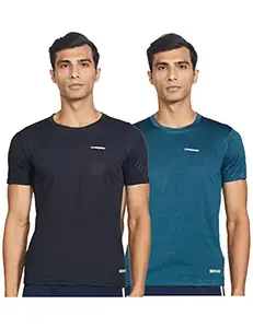 Charged Brisk-002 Melange Round Neck Sports T-Shirt Teal Size Medium And Charged Pulse-006 Checker Knitt Round Neck Sports T-Shirt Black Size Medium