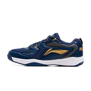 Li-Ning Ultra IV Non-Marking Cushion Badminton Shoe (Navy, Gold, 8 UK, Unisex)