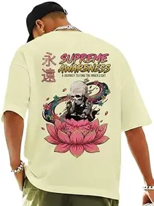 ENCIGER Men Printed Oversized T-Shirt Cotton Drop Shoulder Loose Fit Graphic Casual Wear Streetwear Tee