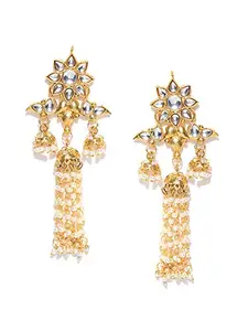 I Jewels White Gold Plated Zinc and Pearl Traditional Dangler Earrings for Women