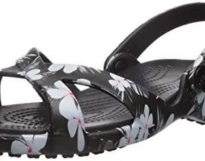 crocs Women's Meleen Crossband GRPH SNDL W Tropical Floral/Black Outdoor Sandals-4 UK (W6) (205711-98F)