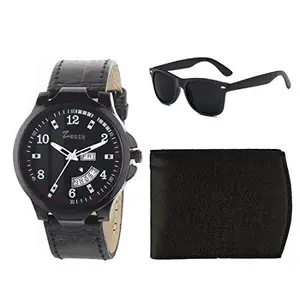 Zesta Combo Pack of a Black Analogue Watch with Wallet and Sunglass for Men & Boys