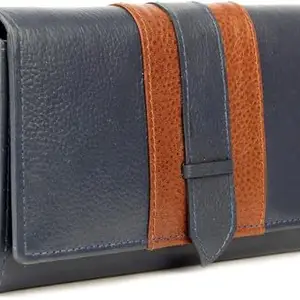 REEDOM FASHION Genuine Leather Women Evening/Party, Travel, Ethnic, Casual, Trendy, Formal Blue Genuine Leather Wallet (4 Card Slots) (Tan Blue) (RF4617)