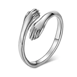 Silver Couple Ring For Women Men Closed Hand Stainless Steel Promise Silver Hug Ring For Girls Women Men Boys Promise Adjustable Couple Ring (PACK OF 1)