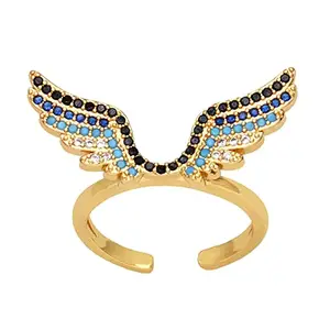 ZIVOM® Wings Black Blue Gold Copper American Diamond Crystal Adjustable Ring For Women