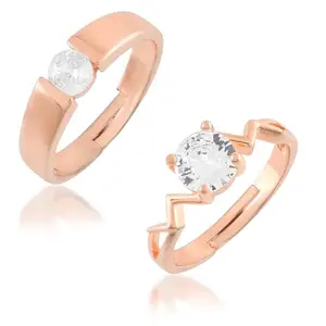Memoir Stainless steel Rose Gold plated Couple's Solitaire Moissanite Imitation Diamonds Ring Set Wedding Engagement Valentine day Rings, 2 Piecesi gift box (ORDM3792)