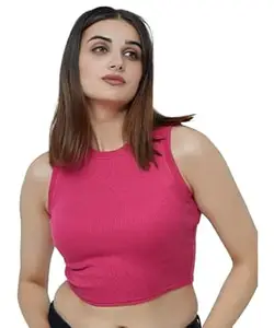 GLOWBERRY Womens & Girls Solid Ribbed V-Neck Collarless Sleeveless Slim Fit Stylish Tank Top 70% Cotton 20% Elestane 10% Polyester