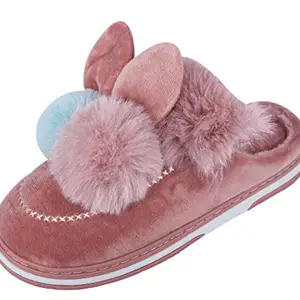 Dekkin Women's Pink Pom Pom Ear Winter Home Indoor Fur Slipper/Flip Flops - 3.5 UK to 4 UK