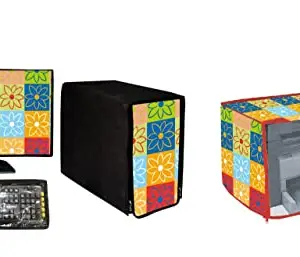 Orchid Homz Printed Floral Multicolor Computer Desktop 4 in 1 DustProof Cover Combo 18 Inch Computer Desktop CPU Keyboard Printer CoverSize Desktop(21x1.5x13) Printer Size(17x11x11.12) (Set of 4)