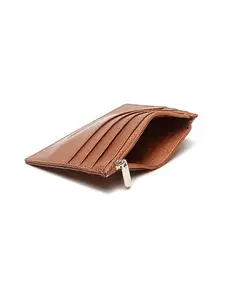 TEAKWOOD LEATHERS Men Tan Slim Leather Card Holder with Zipper Pocket | with Multiple Card Slots at Back and A Secure Zippered Pocket | T_WLT_SZ_07CA