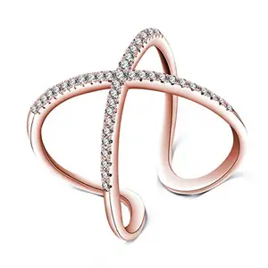 Jewels Galaxy Exclusive Luxuria Sparkling AAA Quality Zircon Delicate Design 18K Rose Gold Adjustable Ring for Women/Girls (SMNJG-RNGG-5023)