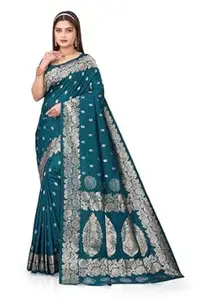 HETYASH Womens Banarasi Woven Soft Silk Saree Featuring Floral Design With Banarasi Woven Soft Silk Blouse 5.5 Meter Saree 0.8 Meter Unstitched Blouse Piece