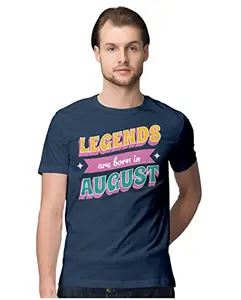 ALLEN BLACK Men's Regular Fit T-Shirt Legends are Born in August - Birthday Month 100% Cotton T-Shirt Navy Blue_LABIABM-Navy Blue XL Men Round_