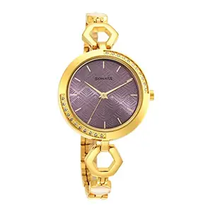 Sonata Utsav Purple Dial Yellow Bi Metal Strap Watch for Women-NR8184YM03