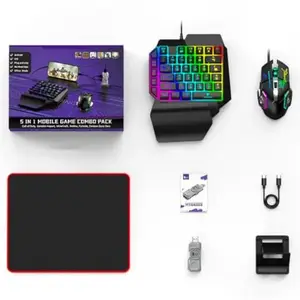 5 in 1 Gaming Keyboard & Mouse Combo Pack for Mobile With Bluetooth,USB,Wireless Connection, White