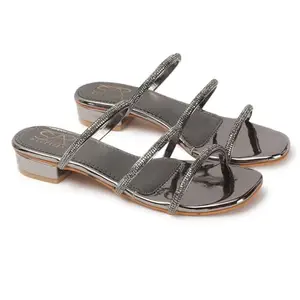 Women Embellished Striped Slippers