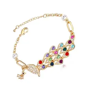 University Trendz Gold-plated Multicolor Stone Peacock Bracelet for Women & Girl's