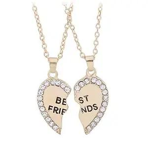 Bling Queen Women's Split Heart Friendship Pendant Necklaces With Zirconia, Friendship Pendant Necklace For Two Girls, Trendy Split Heart Friendship Pendant, Split Heart Necklace For Friends Gold(Gold)