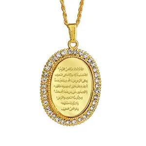 Memoir Gold plated Brass CZ studded, 4 Qul Quls Quran Surah Islamic Islam Muslim Arabic Quran verse muslim Islamic chain pendant necklace for men women …
