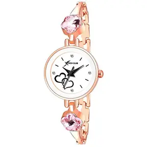 Rich Club RC-5044 Addictive Pink Stone Studded Rose Gold Chain Analogue Watch for Women and Girls