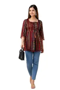 Printed TOP WEAR for Women & Girl (Large, Maroon)