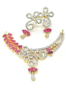 Elegant Pink Ruby and Crystal Mangalsutra Pendant Set, Gold-Plated, Traditional Indian Design
