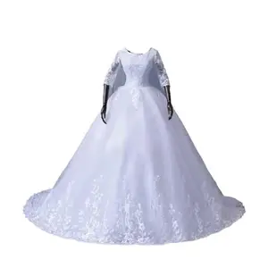 GOWNLINK White Full Stitched with Layers Christian Wedding Catholic Wedding White Train Gown Wedding Dress in White Frock Women with Sleeves GLGF051T (XX-Large)